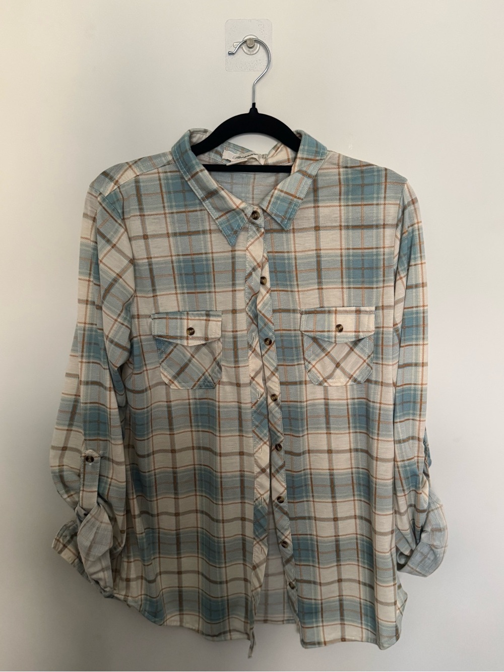 ✨4 for 25✨ Passport Blue Plaid Oversized Button Up Soft Flannel Shirt | Size L